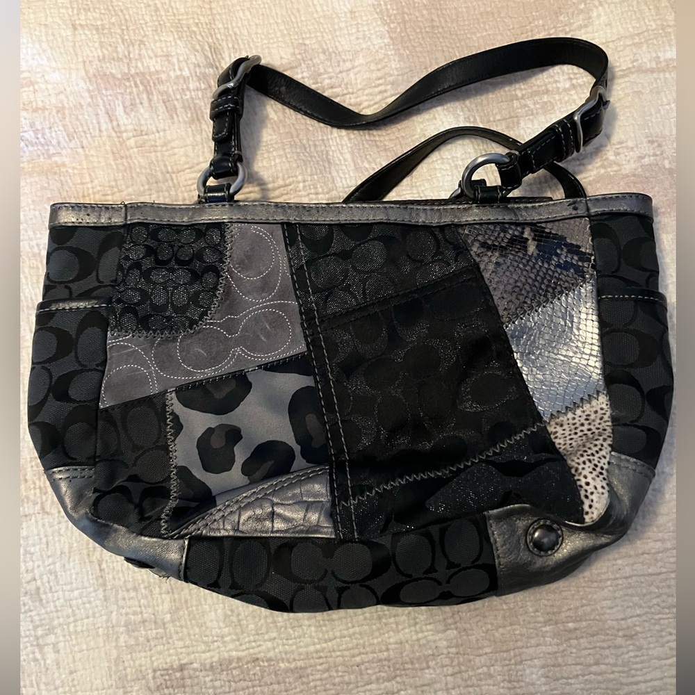 Vintage Coach Black And Gray Patchwork Shoulder B… - image 8
